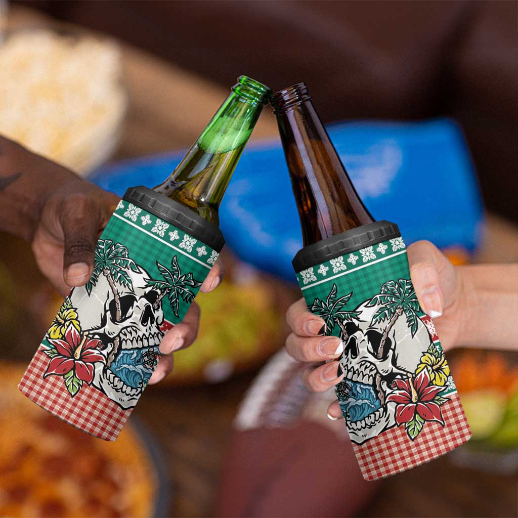 Hawaiian Skull Surfs 4 in 1 Can Cooler Tumbler Mele Kalikimaka Palaka Quilt Pattern - Polynesian Pride
