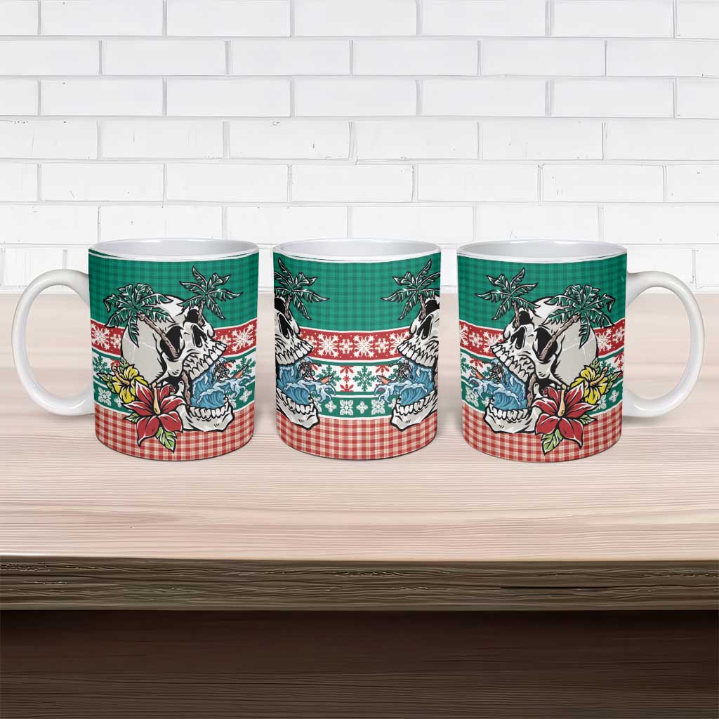Hawaiian Skull Surfs Ceramic Mug Mele Kalikimaka Palaka Quilt Pattern - Polynesian Pride