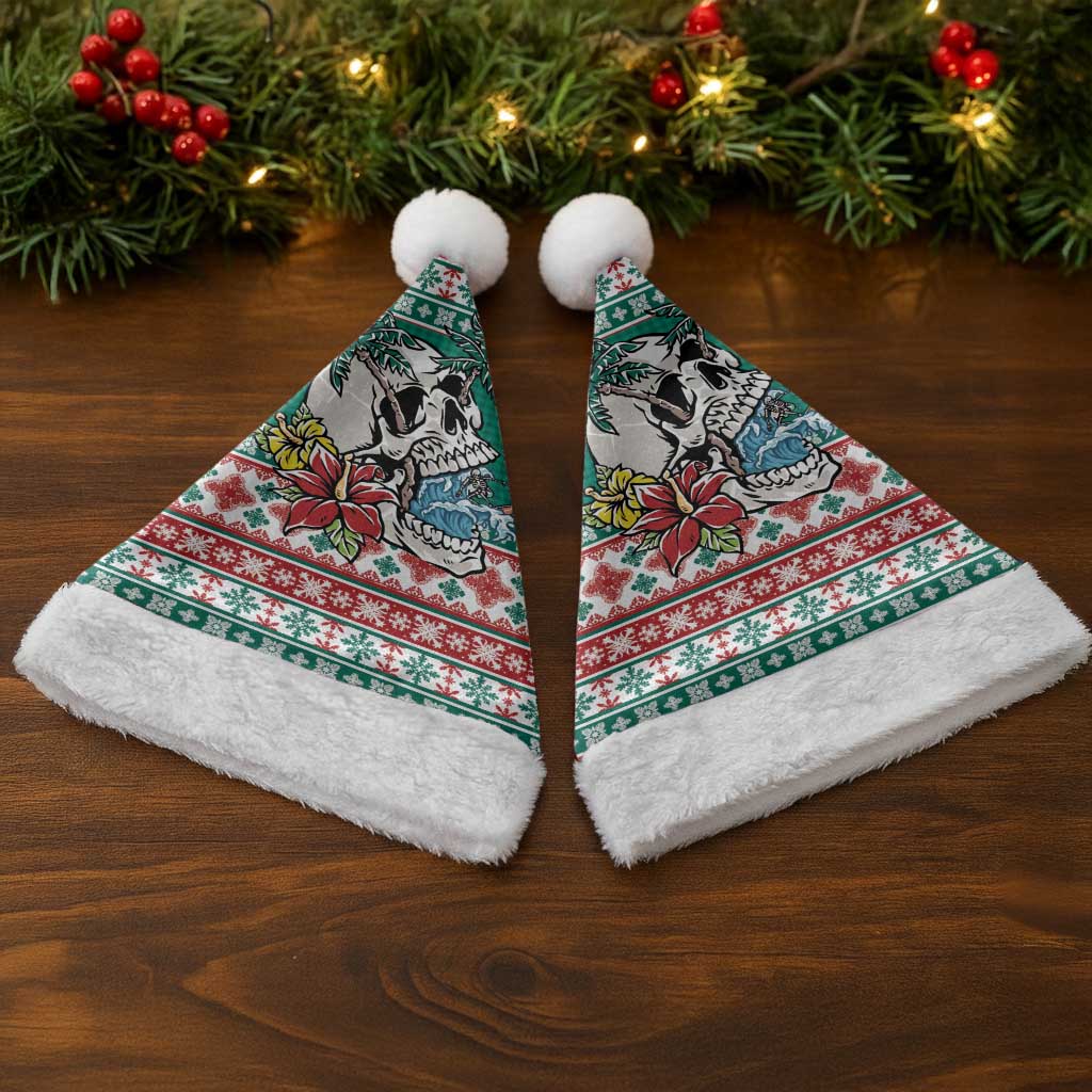 Hawaiian Skull Surfs Christmas Santa Hat Mele Kalikimaka Palaka Quilt Pattern - Polynesian Pride