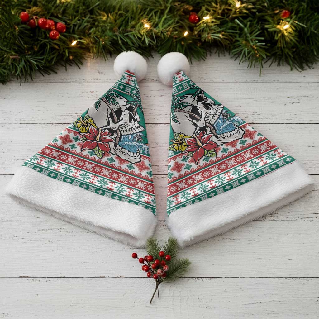 Hawaiian Skull Surfs Christmas Santa Hat Mele Kalikimaka Palaka Quilt Pattern - Polynesian Pride