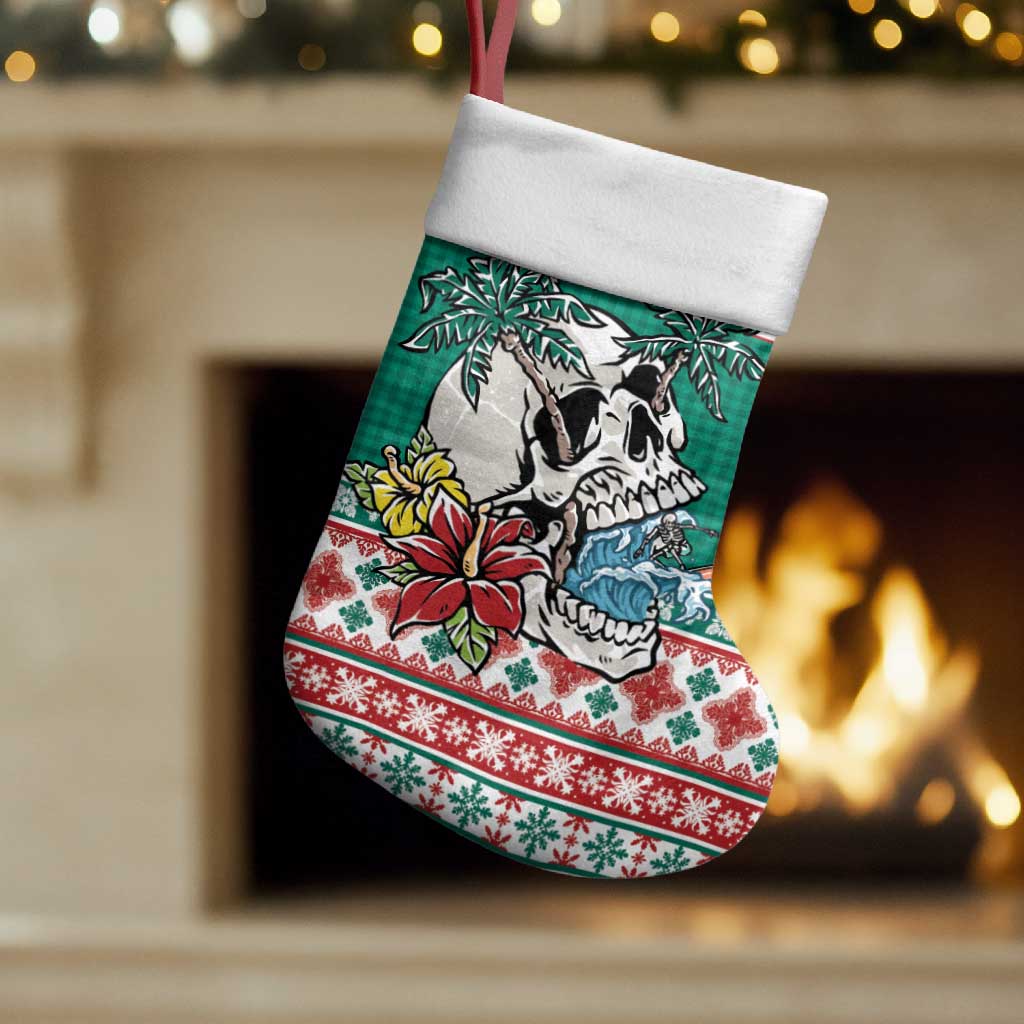 Hawaiian Skull Surfs Christmas Stocking Mele Kalikimaka Palaka Quilt Pattern - Polynesian Pride