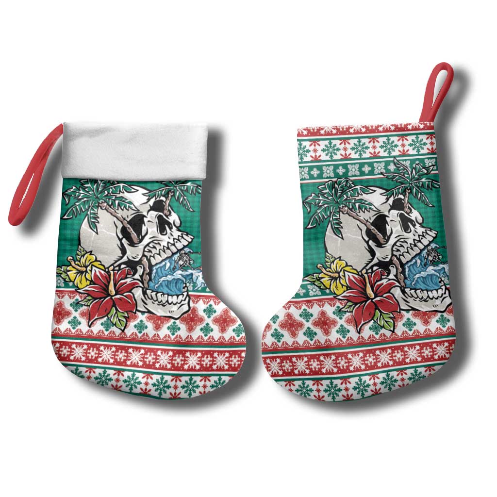 Hawaiian Skull Surfs Christmas Stocking Mele Kalikimaka Palaka Quilt Pattern - Polynesian Pride