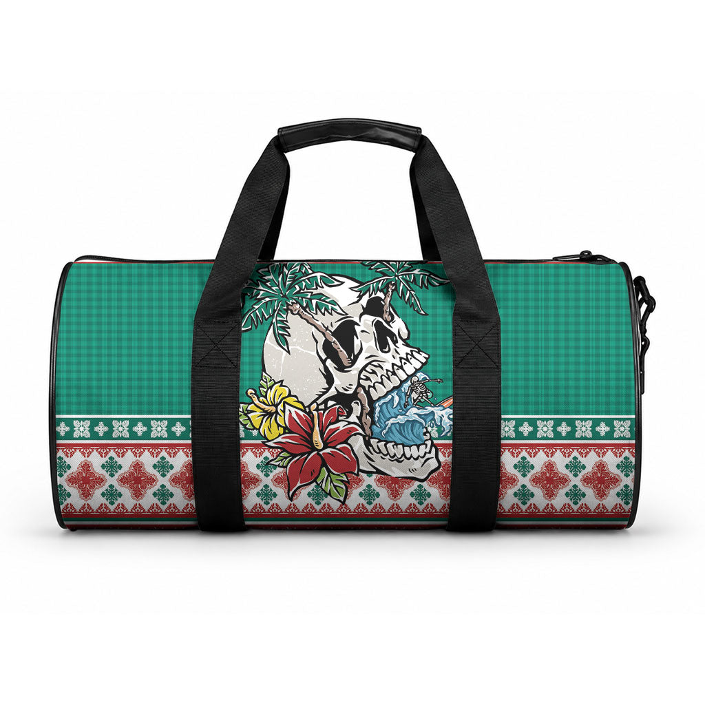 Hawaiian Skull Surfs Duffle Bag Mele Kalikimaka Palaka Quilt Pattern LT9 One size Green - Polynesian Pride