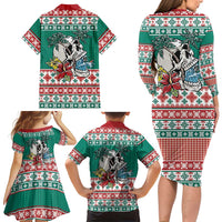 Hawaiian Skull Surfs Family Matching Long Sleeve Bodycon Dress and Hawaiian Shirt Mele Kalikimaka Palaka Quilt Pattern LT9 - Polynesian Pride