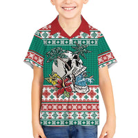 Hawaiian Skull Surfs Family Matching Long Sleeve Bodycon Dress and Hawaiian Shirt Mele Kalikimaka Palaka Quilt Pattern LT9 - Polynesian Pride