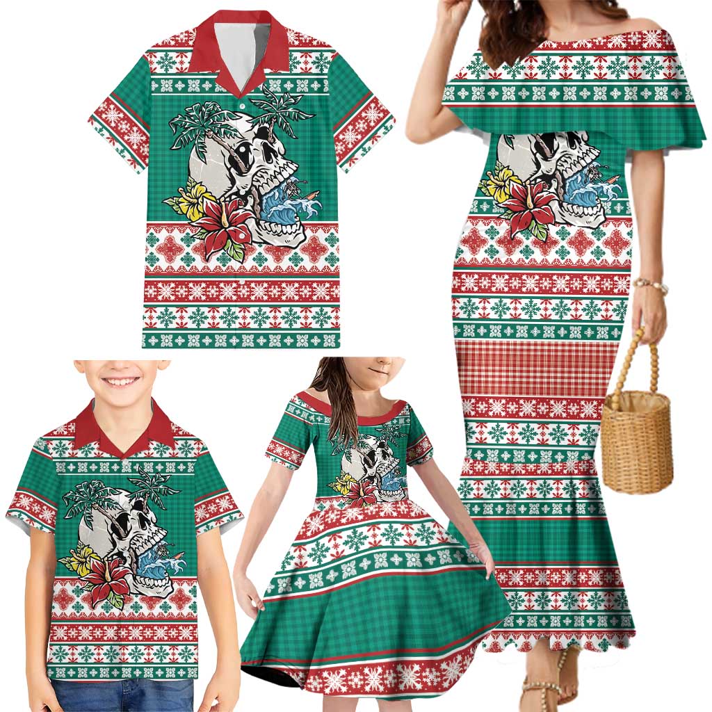 Hawaiian Skull Surfs Family Matching Mermaid Dress and Hawaiian Shirt Mele Kalikimaka Palaka Quilt Pattern LT9 - Polynesian Pride