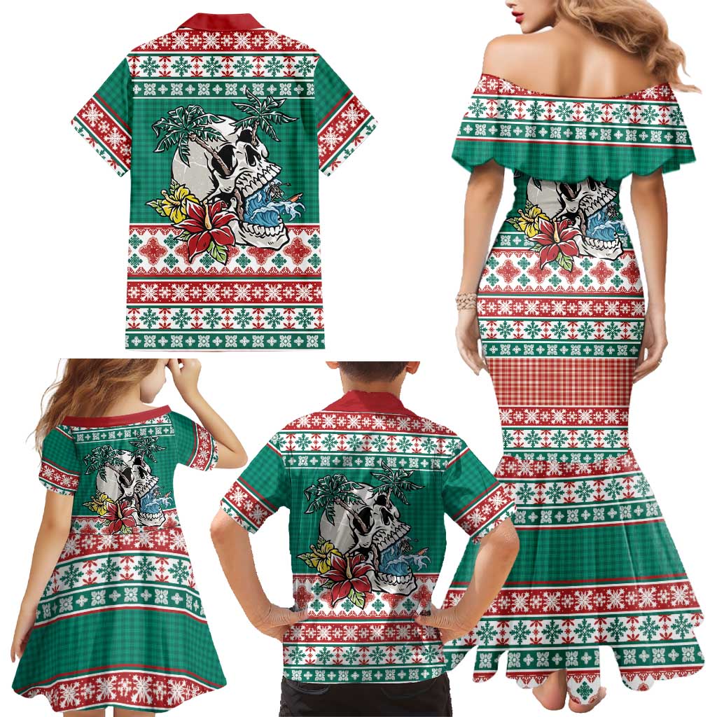 Hawaiian Skull Surfs Family Matching Mermaid Dress and Hawaiian Shirt Mele Kalikimaka Palaka Quilt Pattern LT9 - Polynesian Pride