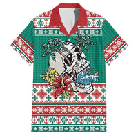 Hawaiian Skull Surfs Family Matching Off The Shoulder Long Sleeve Dress and Hawaiian Shirt Mele Kalikimaka Palaka Quilt Pattern LT9 Dad's Shirt - Short Sleeve Green - Polynesian Pride
