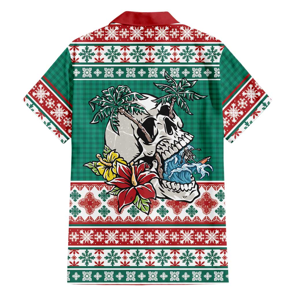 Hawaiian Skull Surfs Family Matching Off Shoulder Short Dress and Hawaiian Shirt Mele Kalikimaka Palaka Quilt Pattern - Polynesian Pride