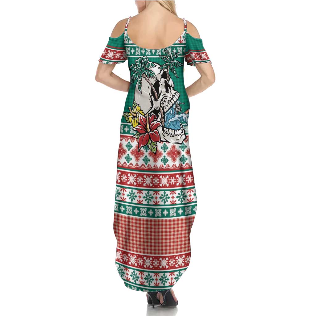 Hawaiian Skull Surfs Family Matching Summer Maxi Dress and Hawaiian Shirt Mele Kalikimaka Palaka Quilt Pattern - Polynesian Pride