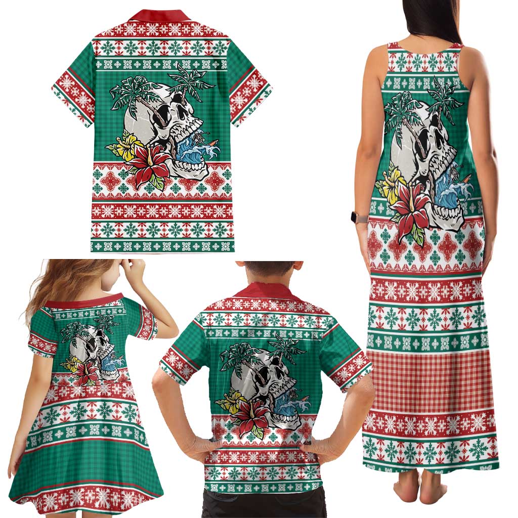 Hawaiian Skull Surfs Family Matching Tank Maxi Dress and Hawaiian Shirt Mele Kalikimaka Palaka Quilt Pattern LT9 - Polynesian Pride