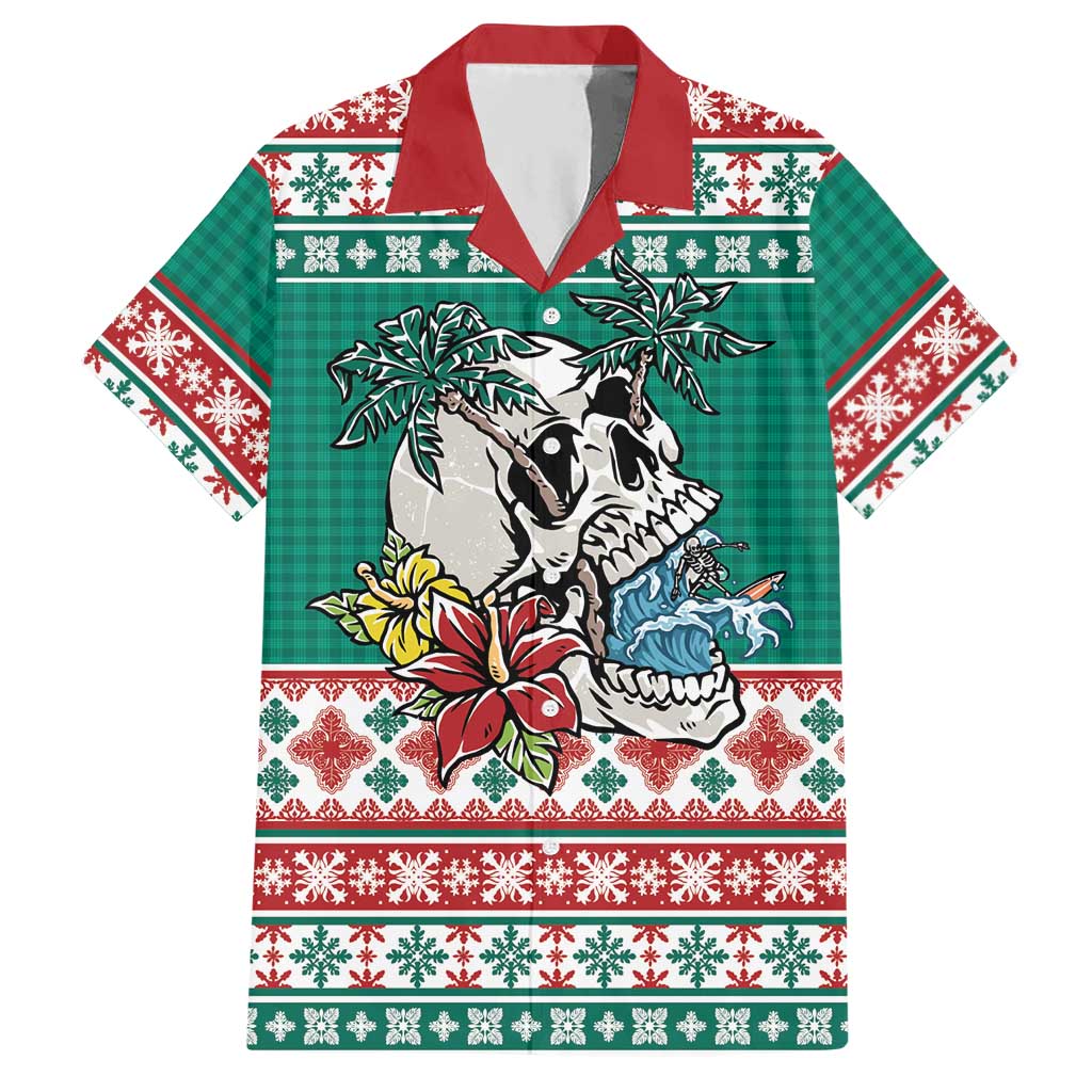 Hawaiian Skull Surfs Hawaiian Shirt Mele Kalikimaka Palaka Quilt Pattern - Polynesian Pride
