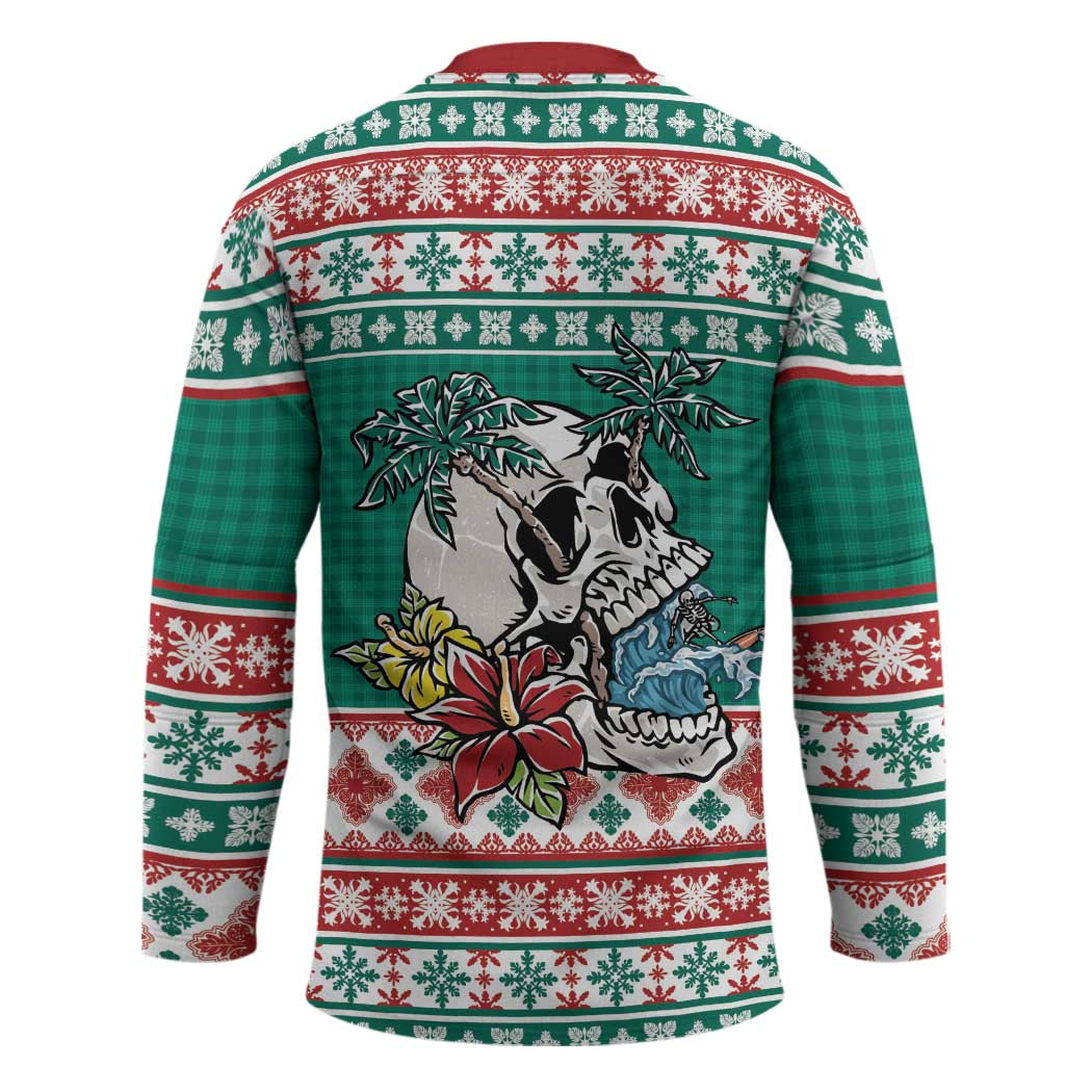 Hawaiian Skull Surfs Hockey Jersey Mele Kalikimaka Palaka Quilt Pattern - Polynesian Pride