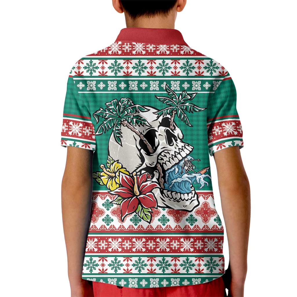 Hawaiian Skull Surfs Kid Polo Shirt Mele Kalikimaka Palaka Quilt Pattern - Polynesian Pride