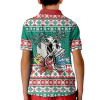Hawaiian Skull Surfs Kid Polo Shirt Mele Kalikimaka Palaka Quilt Pattern - Polynesian Pride