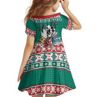 Hawaiian Skull Surfs Kid Short Sleeve Dress Mele Kalikimaka Palaka Quilt Pattern - Polynesian Pride