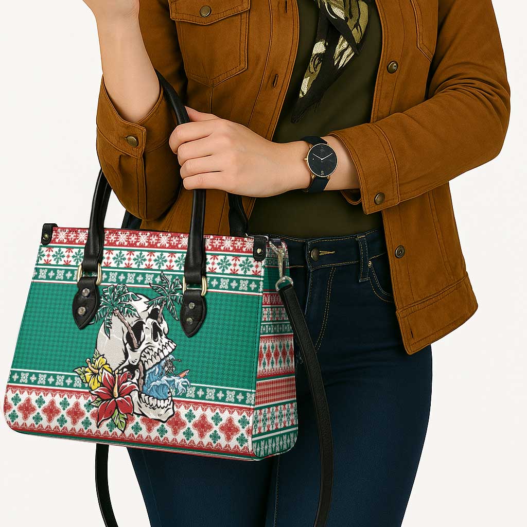 Hawaiian Skull Surfs Leather Bag Mele Kalikimaka Palaka Quilt Pattern - Polynesian Pride