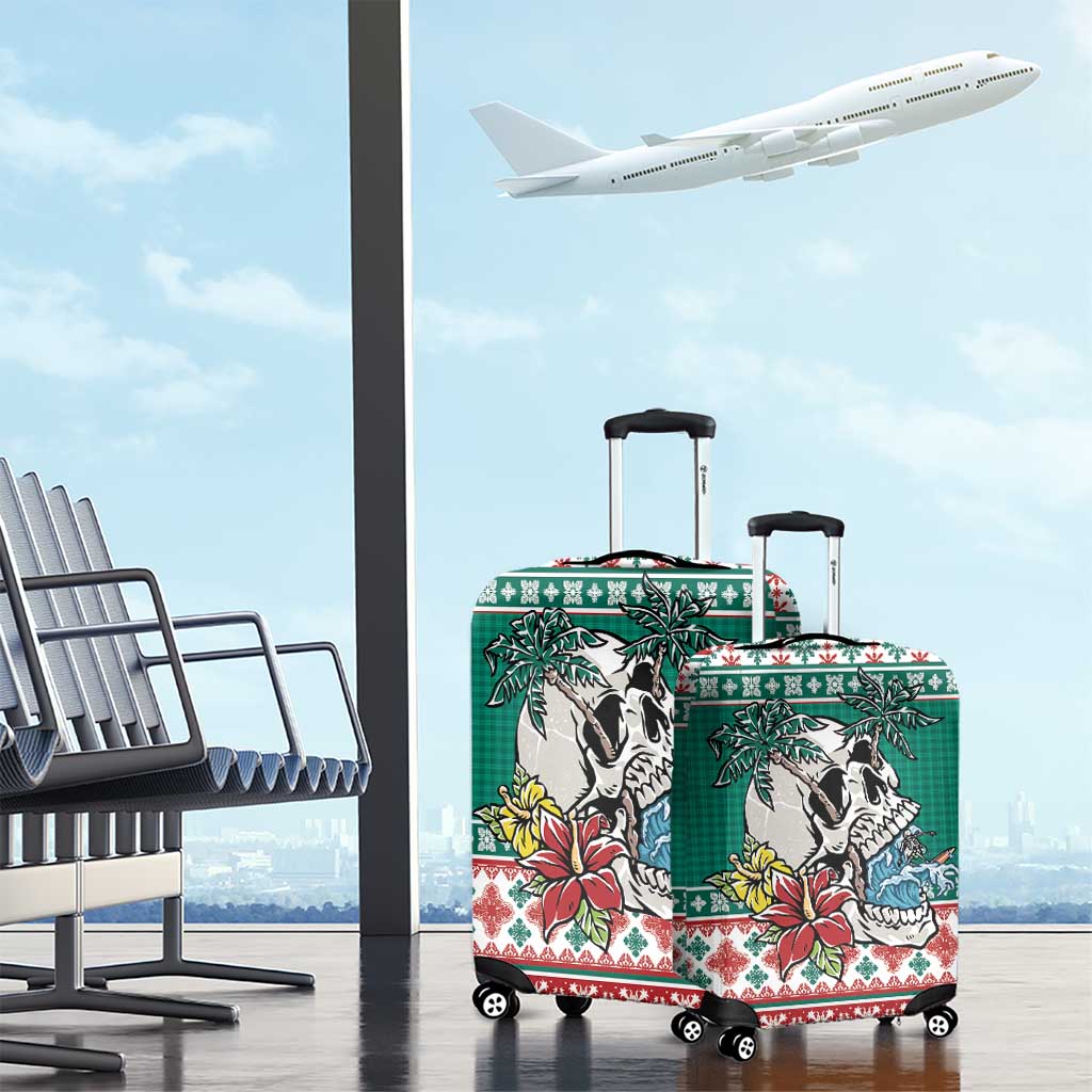 Hawaiian Skull Surfs Luggage Cover Mele Kalikimaka Palaka Quilt Pattern - Polynesian Pride