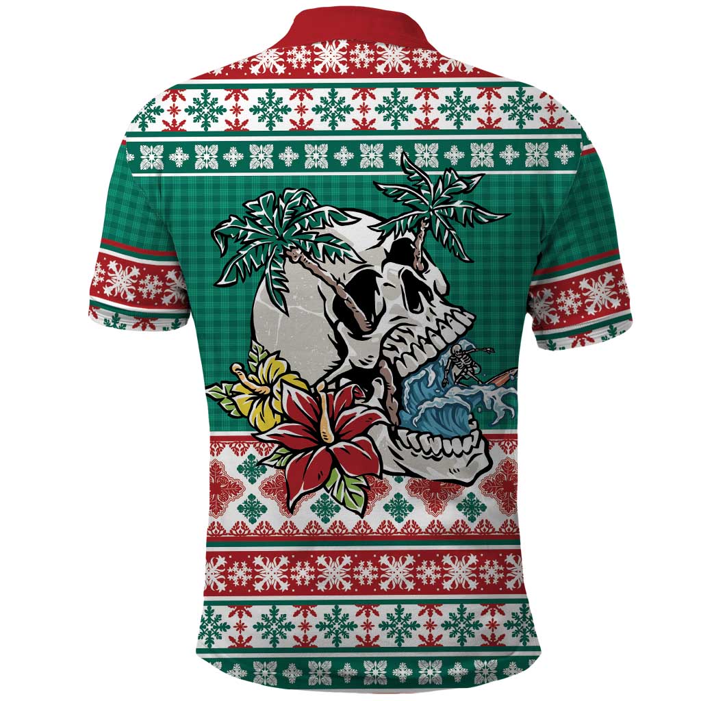 Hawaiian Skull Surfs Polo Shirt Mele Kalikimaka Palaka Quilt Pattern - Polynesian Pride