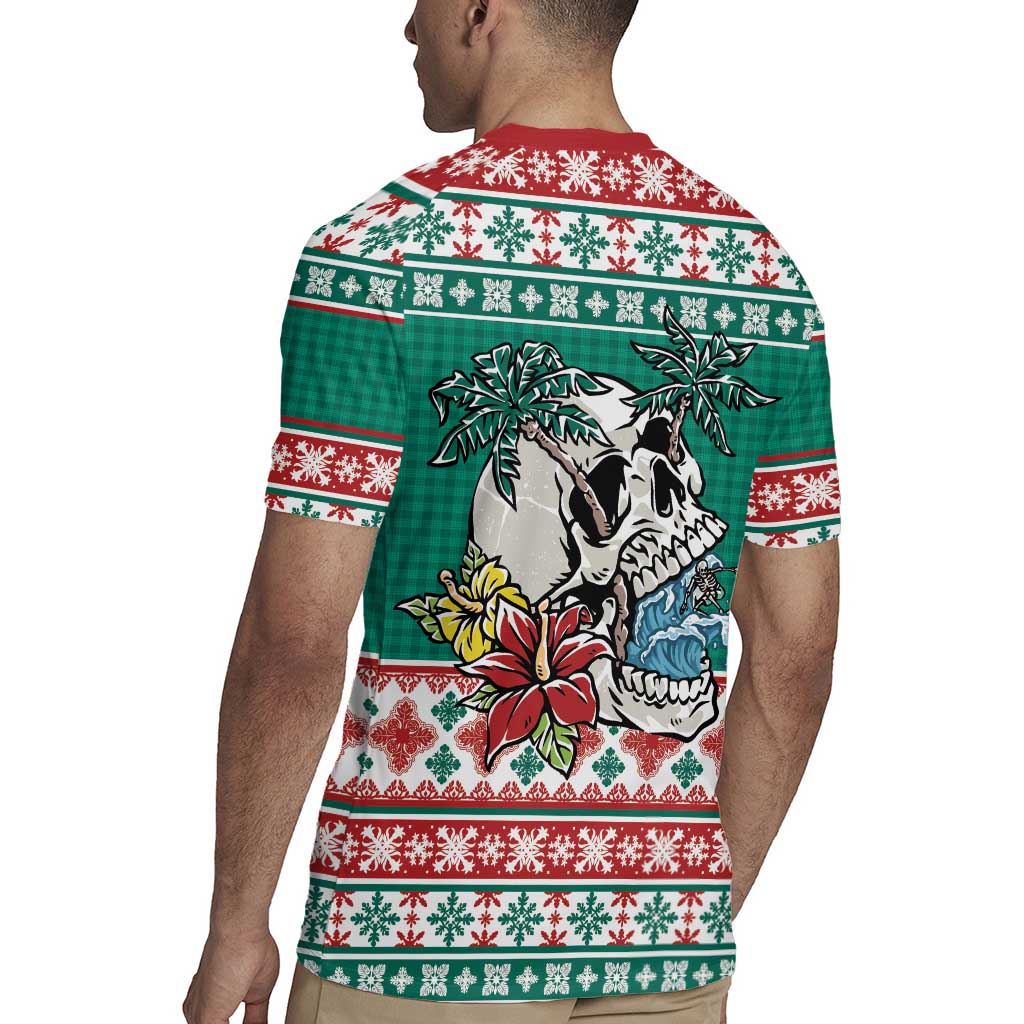 Hawaiian Skull Surfs Rugby Jersey Mele Kalikimaka Palaka Quilt Pattern - Polynesian Pride