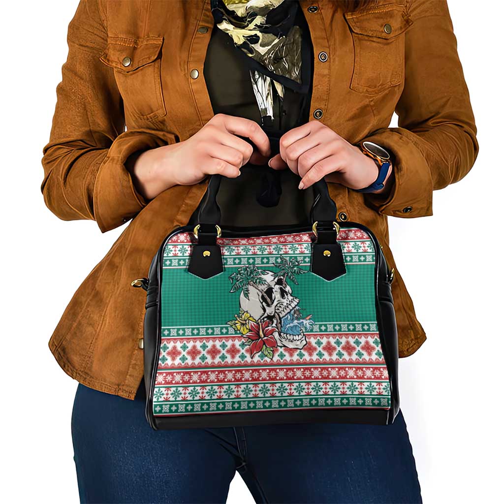 Hawaiian Skull Surfs Shoulder Handbag Mele Kalikimaka Palaka Quilt Pattern - Polynesian Pride