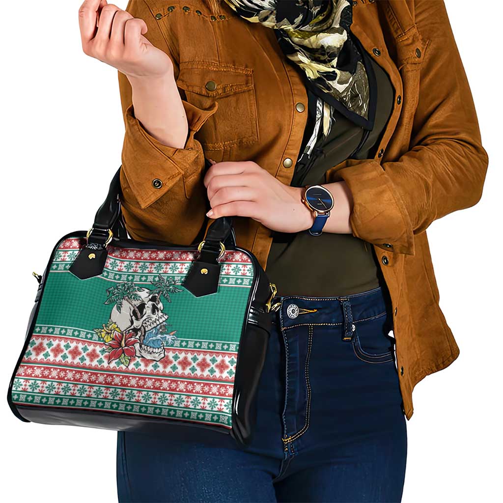 Hawaiian Skull Surfs Shoulder Handbag Mele Kalikimaka Palaka Quilt Pattern - Polynesian Pride