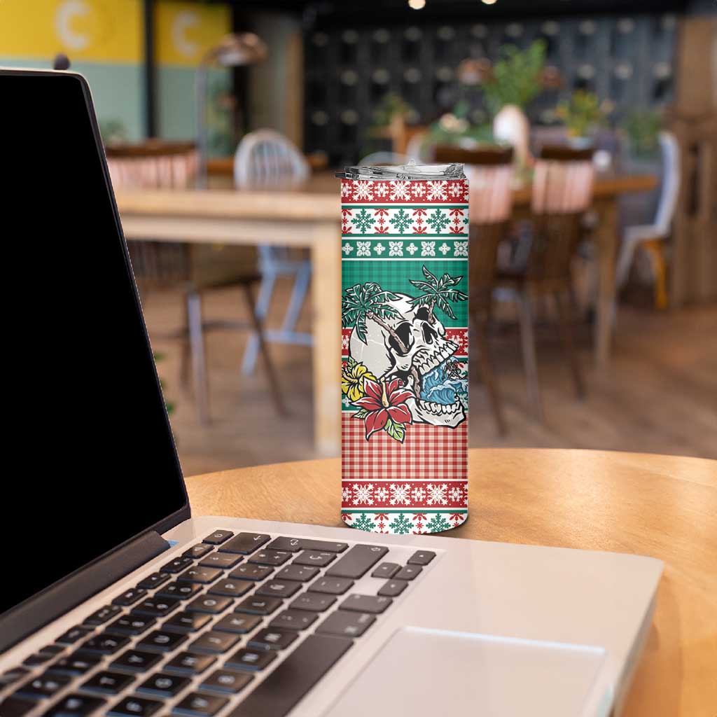 Hawaiian Skull Surfs Skinny Tumbler Mele Kalikimaka Palaka Quilt Pattern - Polynesian Pride