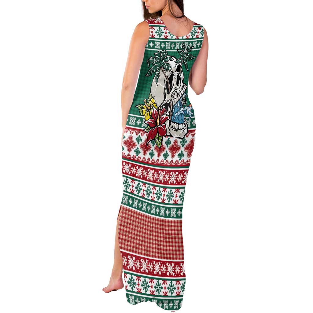 Hawaiian Skull Surfs Tank Maxi Dress Mele Kalikimaka Palaka Quilt Pattern - Polynesian Pride