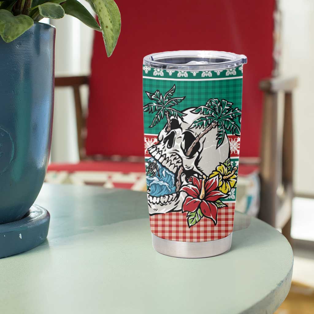 Hawaiian Skull Surfs Tumbler Cup Mele Kalikimaka Palaka Quilt Pattern - Polynesian Pride
