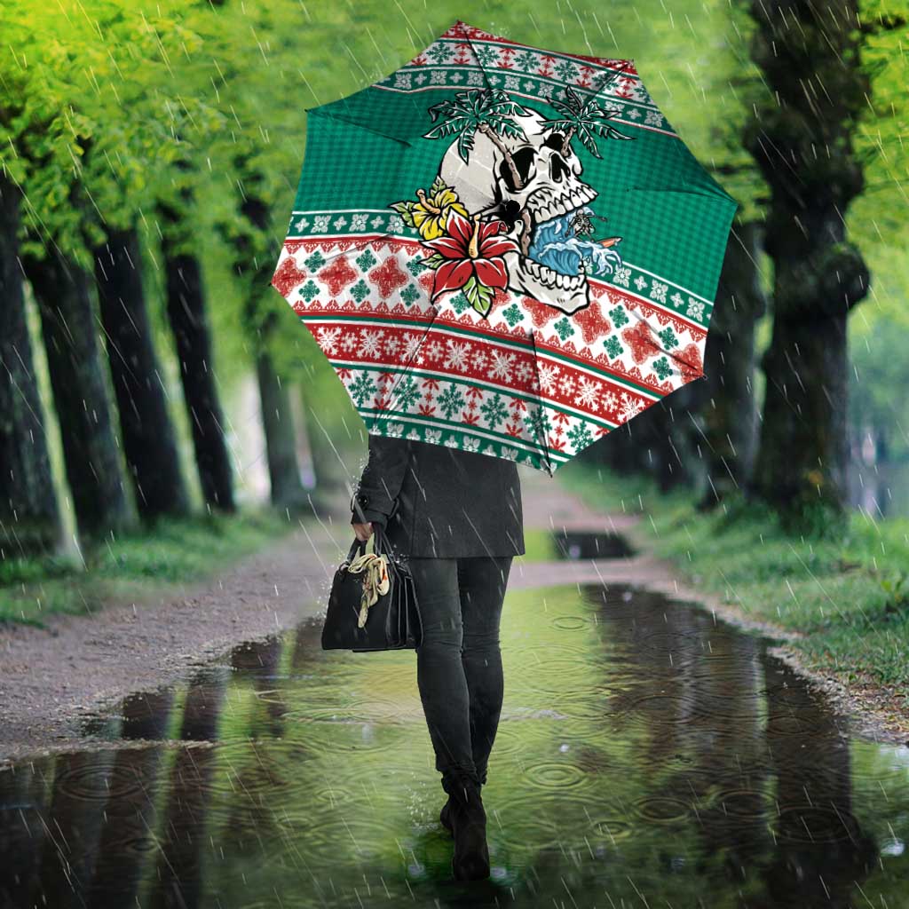 Hawaiian Skull Surfs Umbrella Mele Kalikimaka Palaka Quilt Pattern - Polynesian Pride