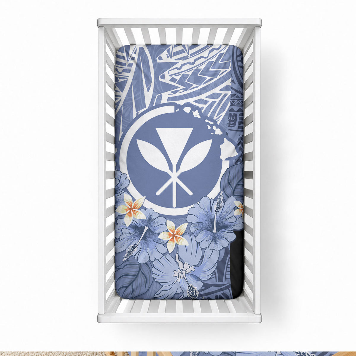 Aloha Vintage Hawaii Tribal Baby Bed Cover Blue Style LT9 28 × 52 in Blue - Polynesian Pride