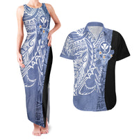 Aloha Vintage Hawaii Tribal Couples Matching Tank Maxi Dress and Hawaiian Shirt Blue Style LT9 Blue - Polynesian Pride