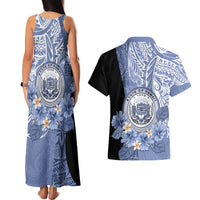 Aloha Vintage Hawaii Tribal Couples Matching Tank Maxi Dress and Hawaiian Shirt Blue Style LT9 - Polynesian Pride