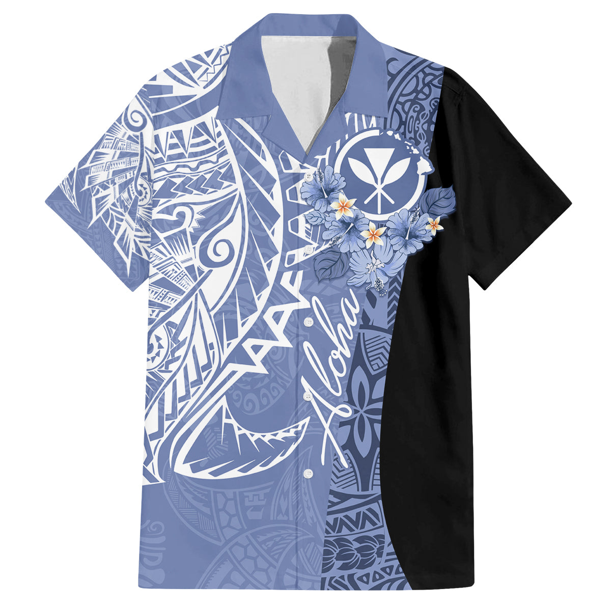 Aloha Vintage Hawaii Tribal Family Matching Tank Maxi Dress and Hawaiian Shirt Blue Style LT9 Dad's Shirt - Short Sleeve Blue - Polynesian Pride
