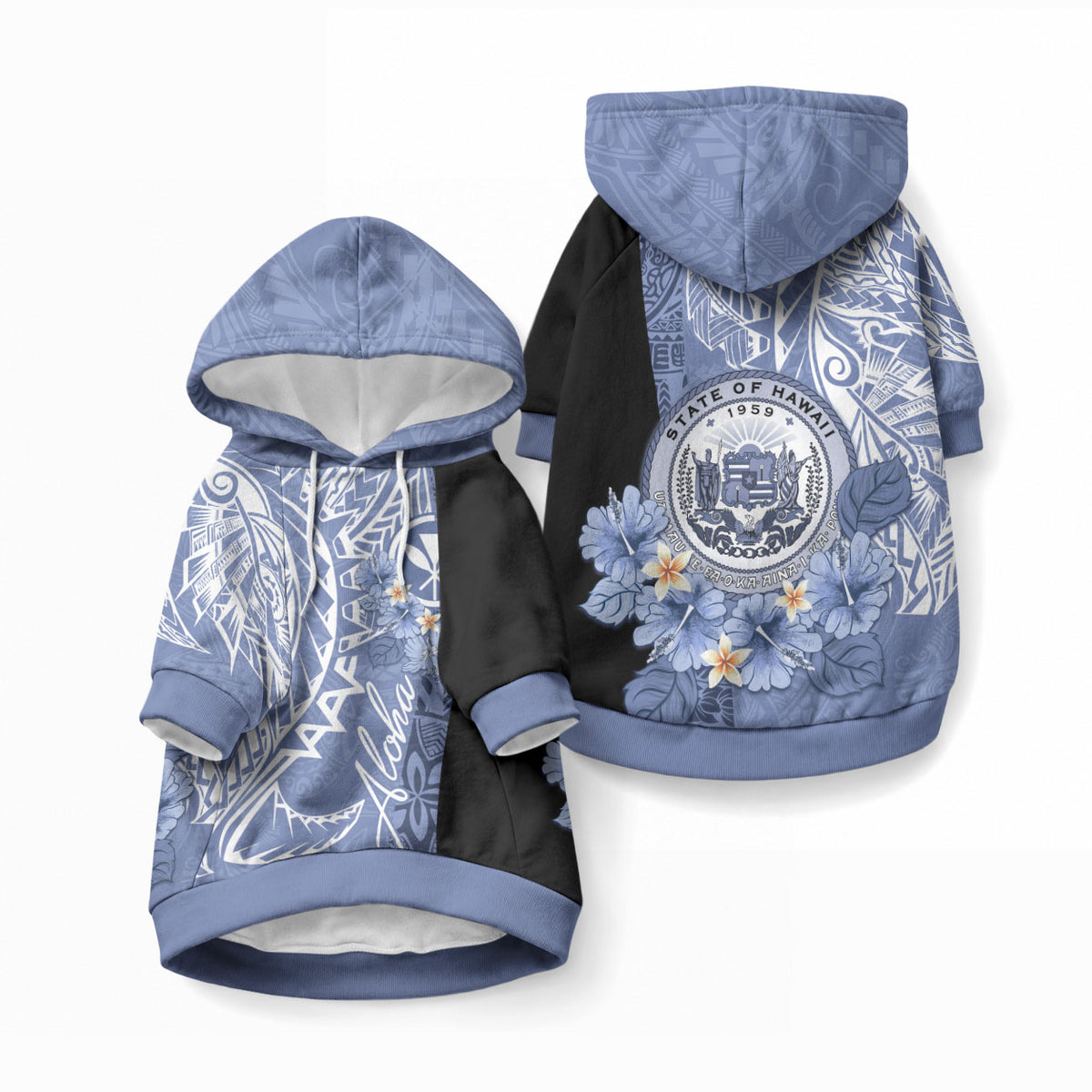 Aloha Vintage Hawaii Tribal Pet Hoodie Blue Style LT9 Pullover Blue - Polynesian Pride