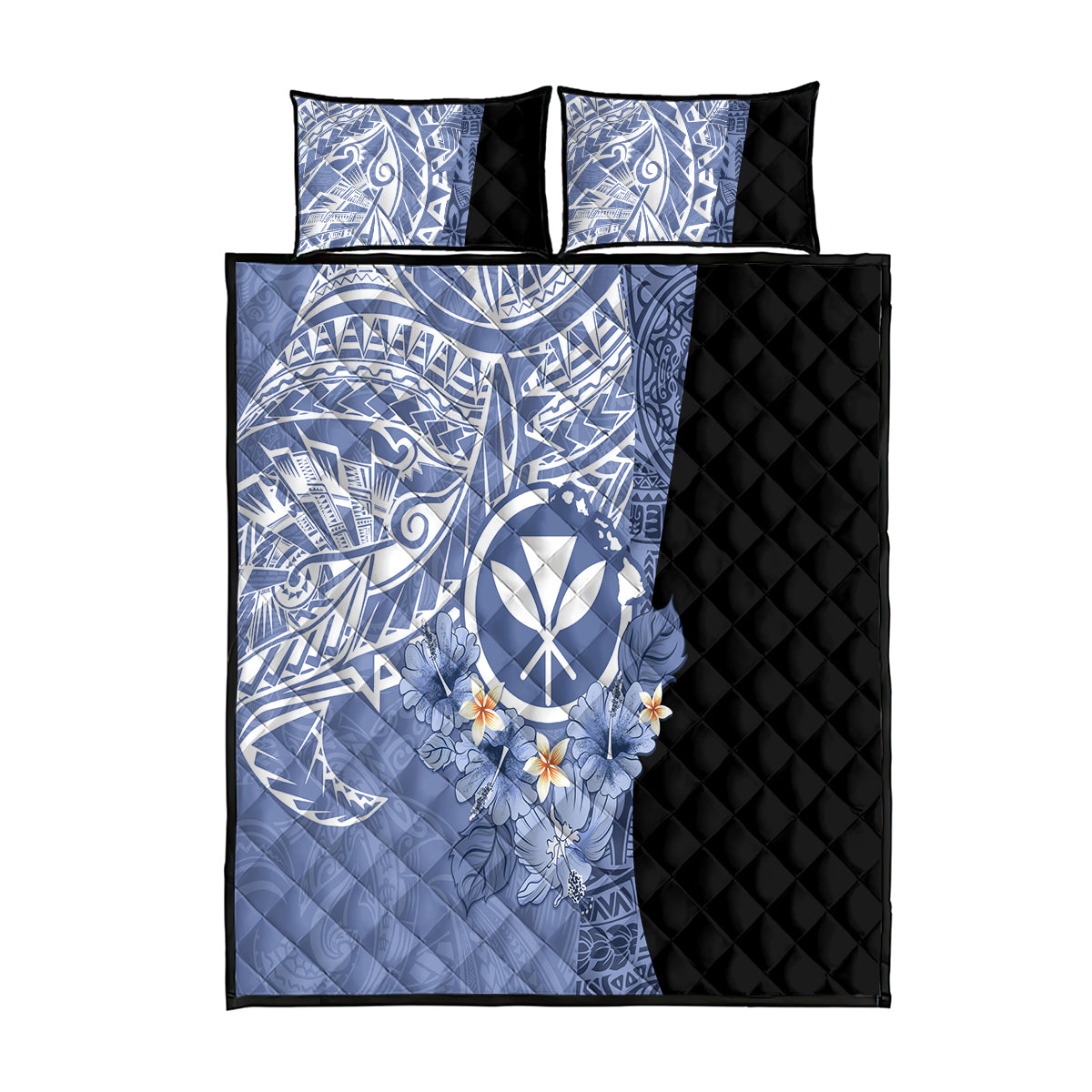 Aloha Vintage Hawaii Tribal Quilt Bed Set Blue Style LT9 Blue - Polynesian Pride