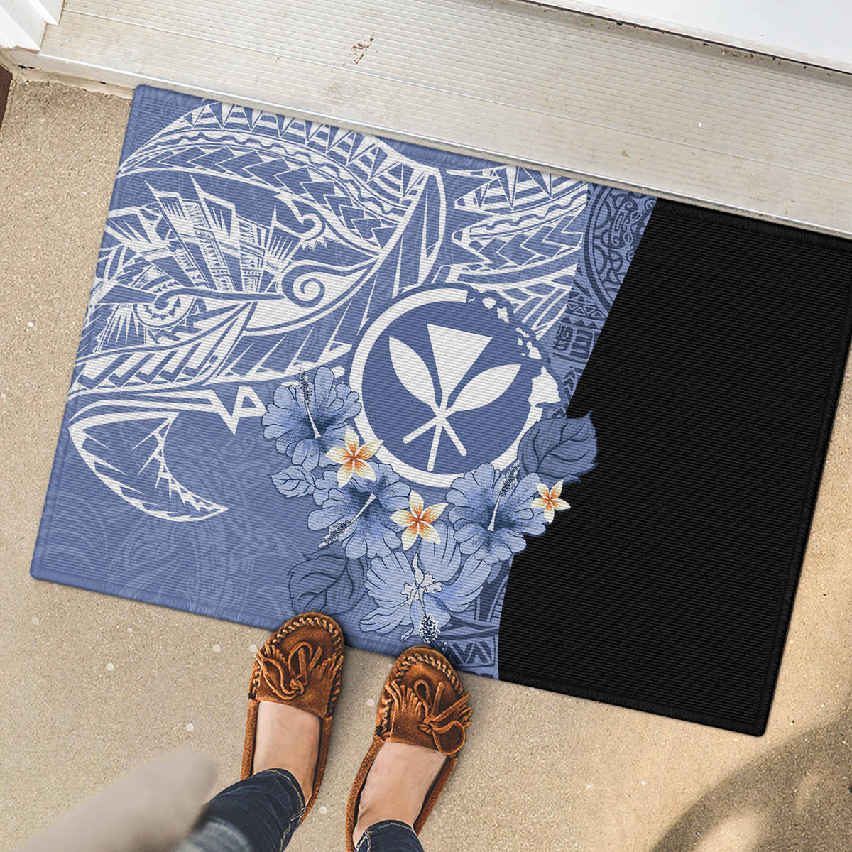 Aloha Vintage Hawaii Tribal Rubber Doormat Blue Style LT9 - Polynesian Pride