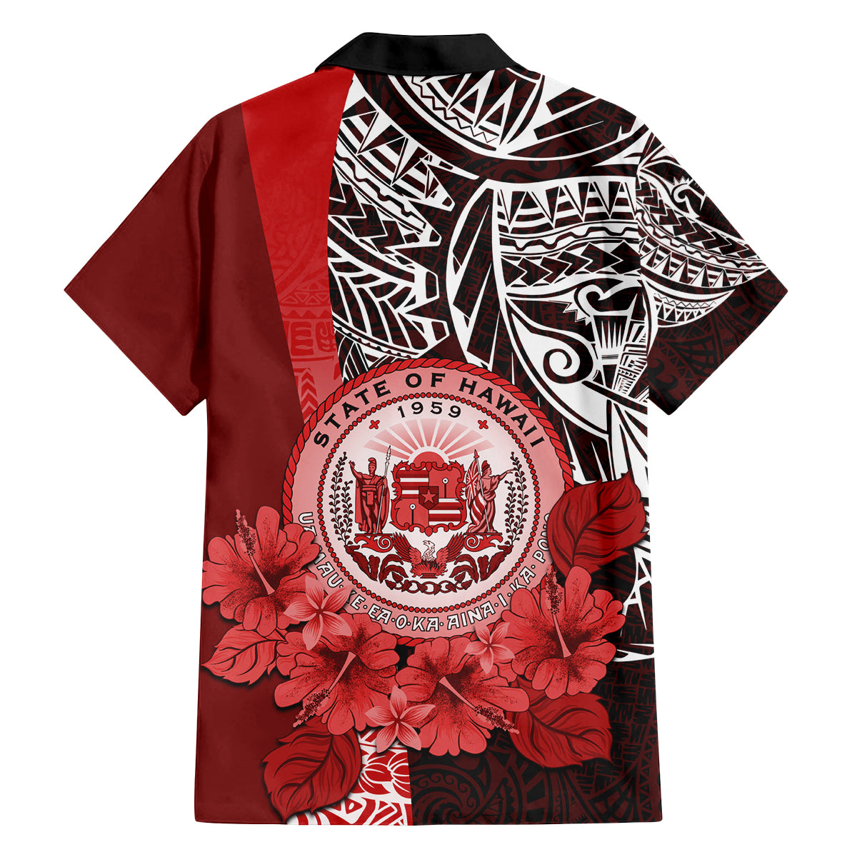 Aloha Vintage Hawaii Tribal Family Matching Off Shoulder Short Dress and Hawaiian Shirt Red Style LT9 - Polynesian Pride