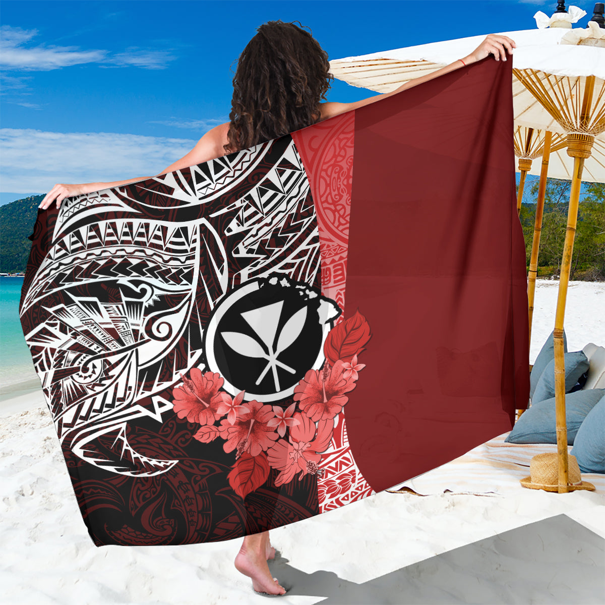 Aloha Vintage Hawaii Tribal Sarong Red Style LT9 One Size 44 x 66 inches Red - Polynesian Pride