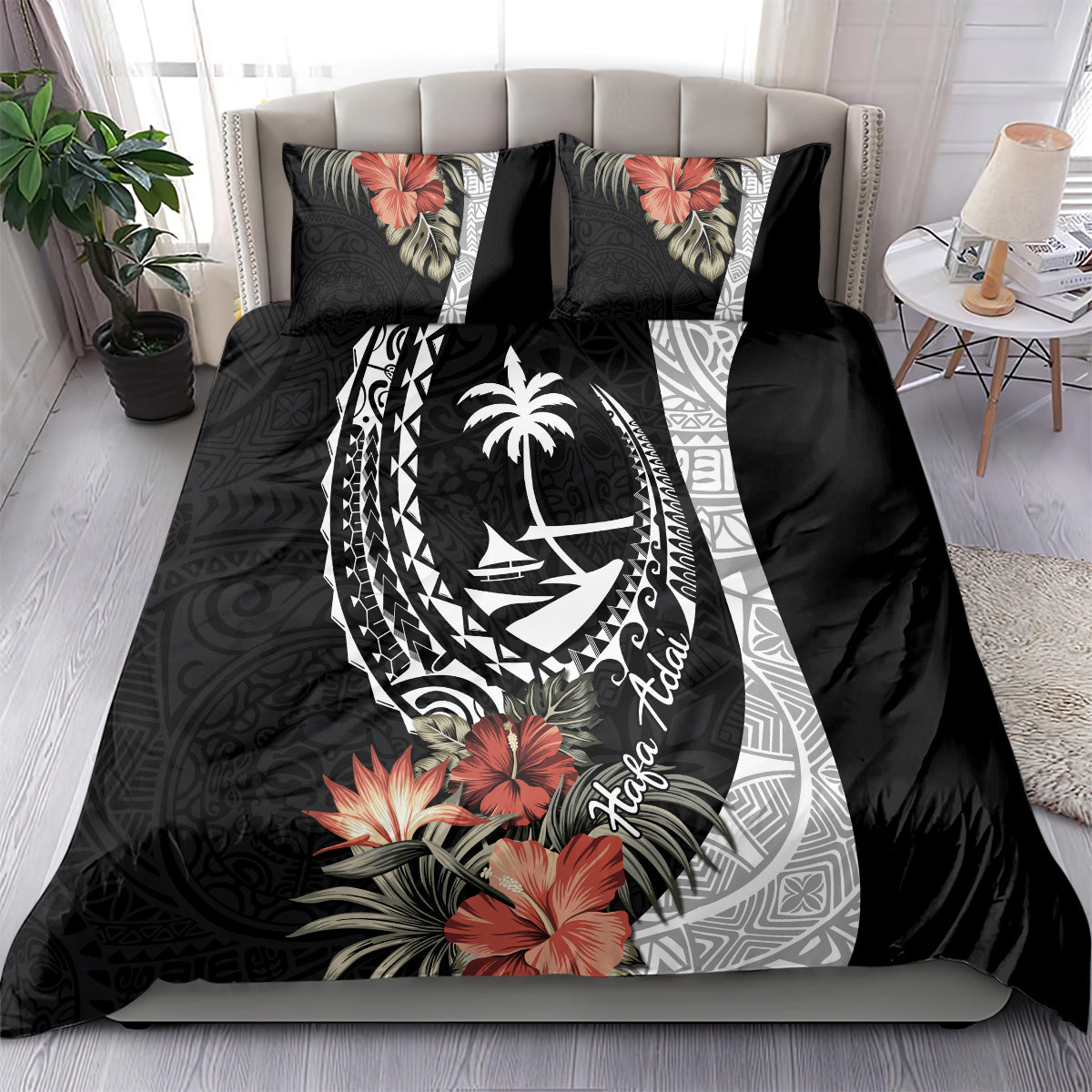 Hafa Adai Guam Bedding Set Tropical Flowers with Polynesian Pattern LT9 - Polynesian Pride