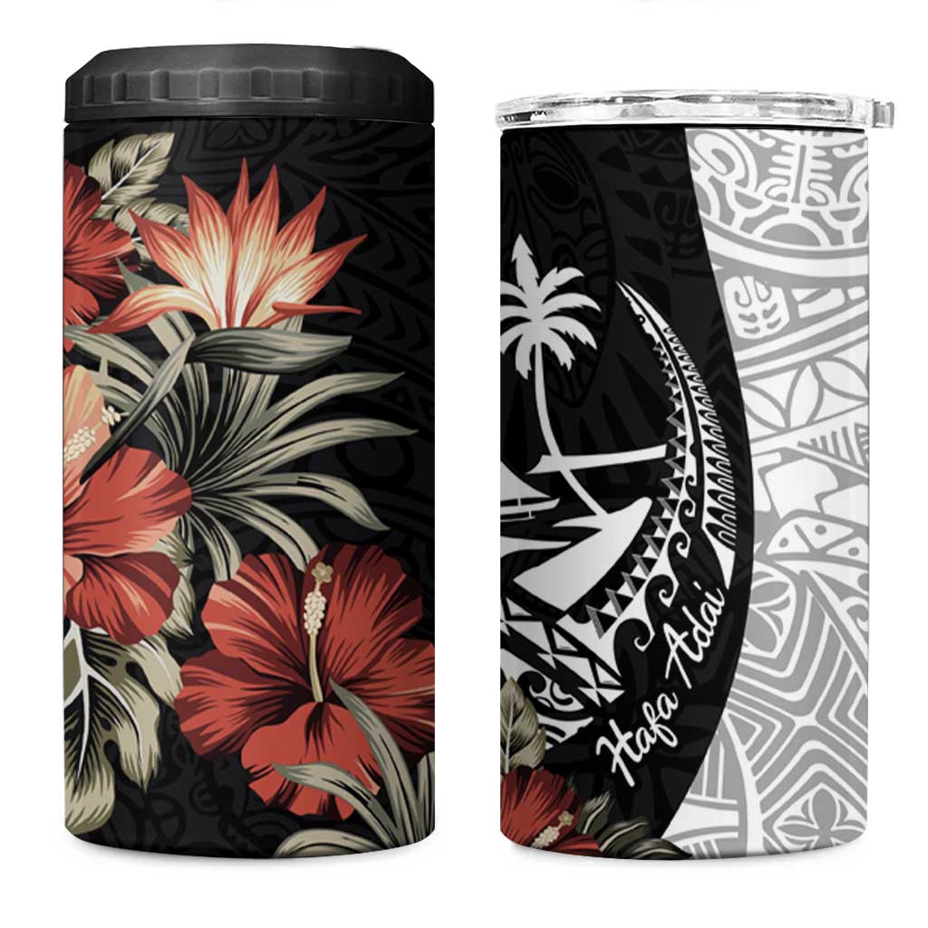 Guam Hafa Adai 4 in 1 Can Cooler Tumbler Tropical Flowers with Polynesian Pattern