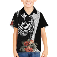 Hafa Adai Guam Family Matching Tank Maxi Dress and Hawaiian Shirt Tropical Flowers with Polynesian Pattern LT9 Son's Shirt Black - Polynesian Pride