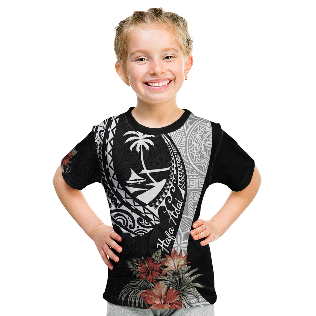 Hafa Adai Guam Kid T Shirt Tropical Flowers with Polynesian Pattern LT9 Black - Polynesian Pride