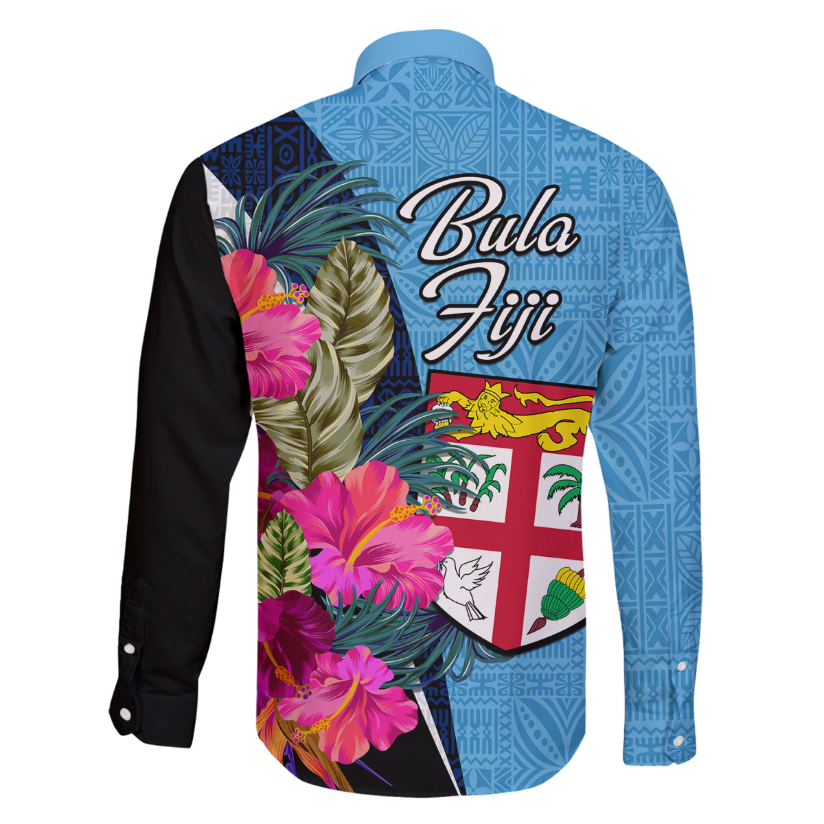 Bula Fiji Vintage Fijian Masi Pattern Family Matching Off Shoulder Short Dress and Hawaiian Shirt Blue Unique LT9 - Polynesian Pride
