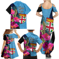 Bula Fiji Vintage Fijian Masi Pattern Family Matching Summer Maxi Dress and Hawaiian Shirt Blue Unique LT9 - Polynesian Pride