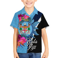 Bula Fiji Vintage Fijian Masi Pattern Family Matching Summer Maxi Dress and Hawaiian Shirt Blue Unique LT9 Son's Shirt Blue - Polynesian Pride