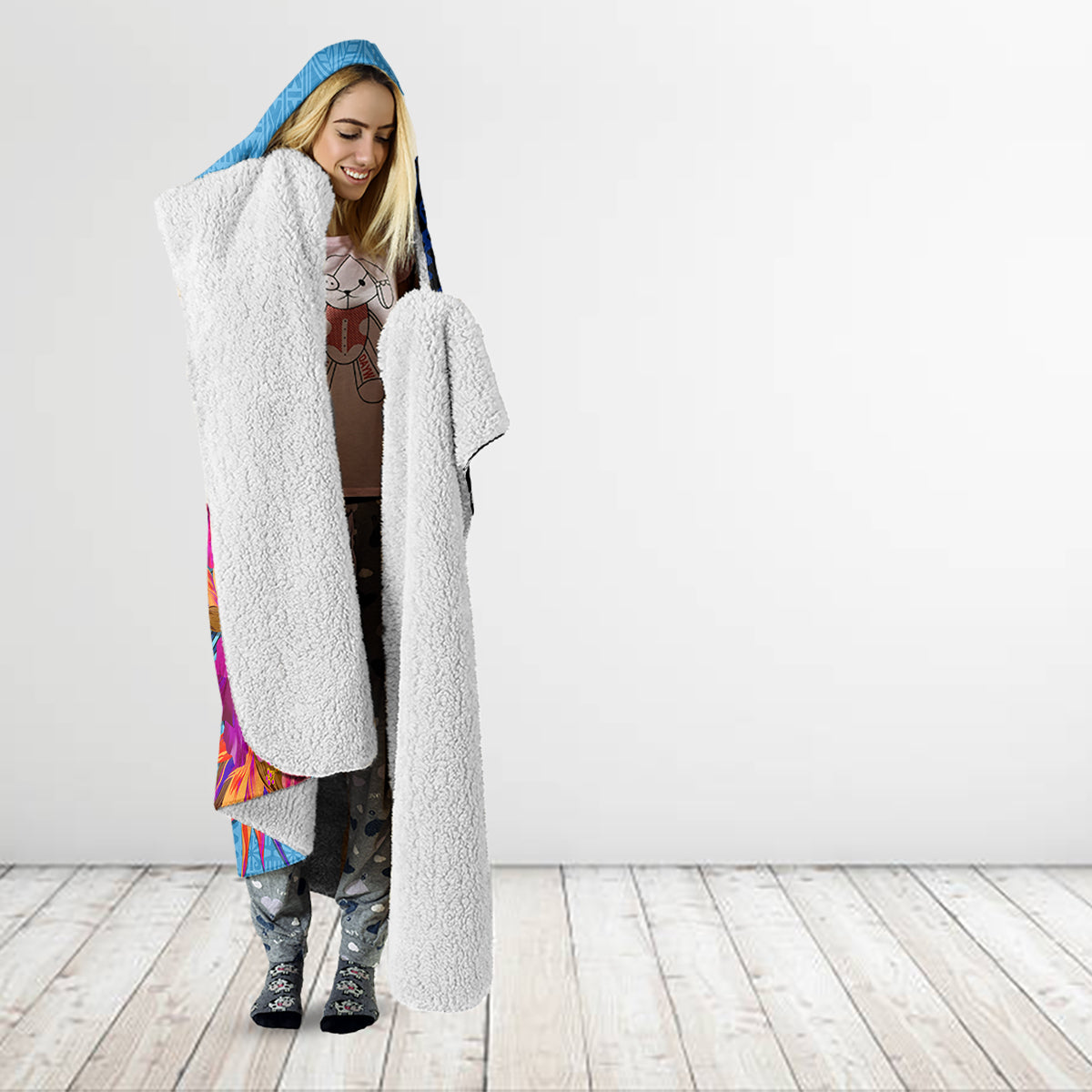Bula Fiji Vintage Fijian Masi Pattern Hooded Blanket Blue Unique LT9 - Polynesian Pride