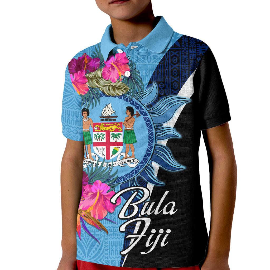Bula Fiji Vintage Fijian Masi Pattern Kid Polo Shirt Blue Unique LT9 Kid Blue - Polynesian Pride