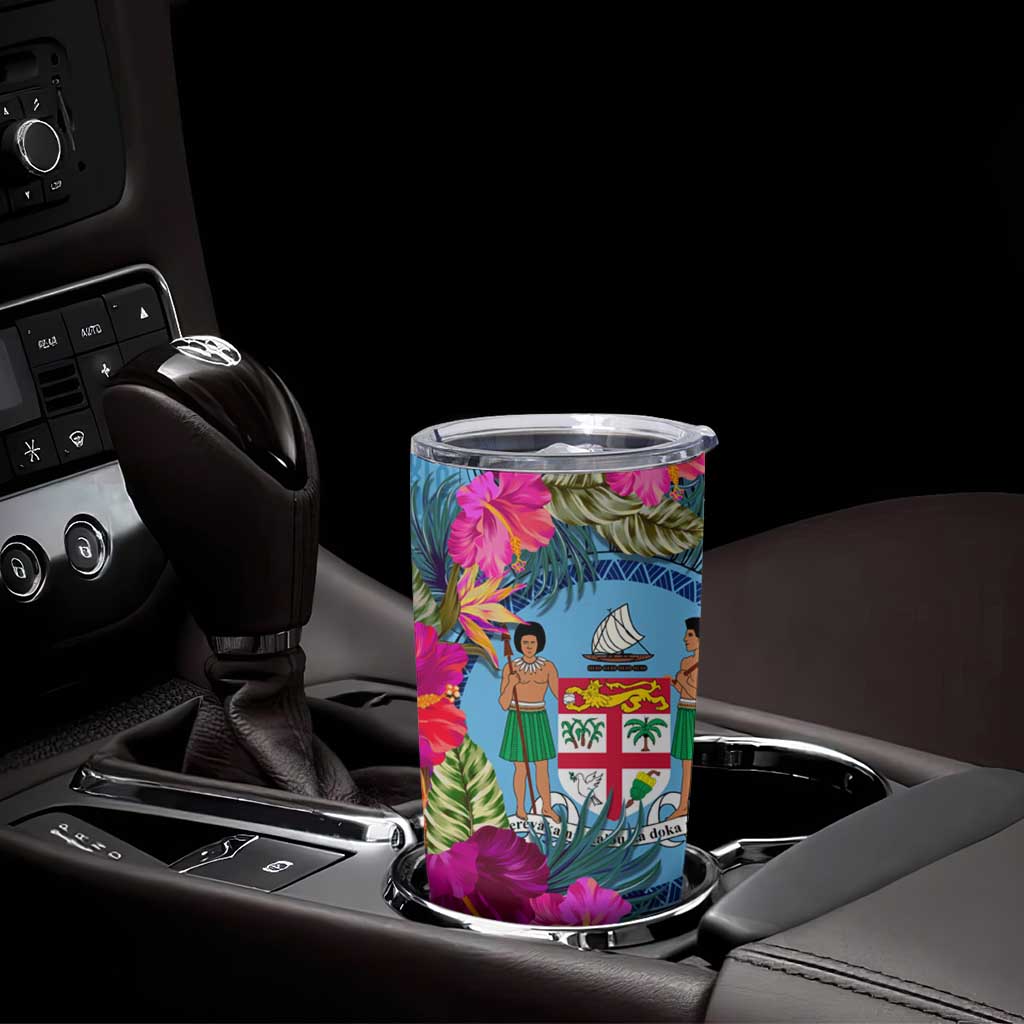 Bula Fiji Vintage Fijian Masi Pattern Tumbler Cup Blue Unique