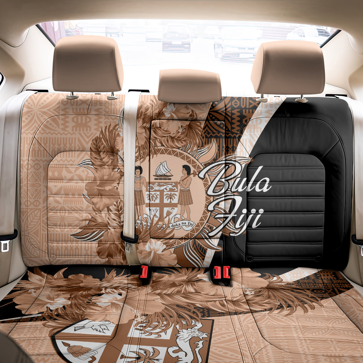 Bula Fiji Vintage Fijian Masi Pattern Back Car Seat Cover Peach Fuzz Unique LT9